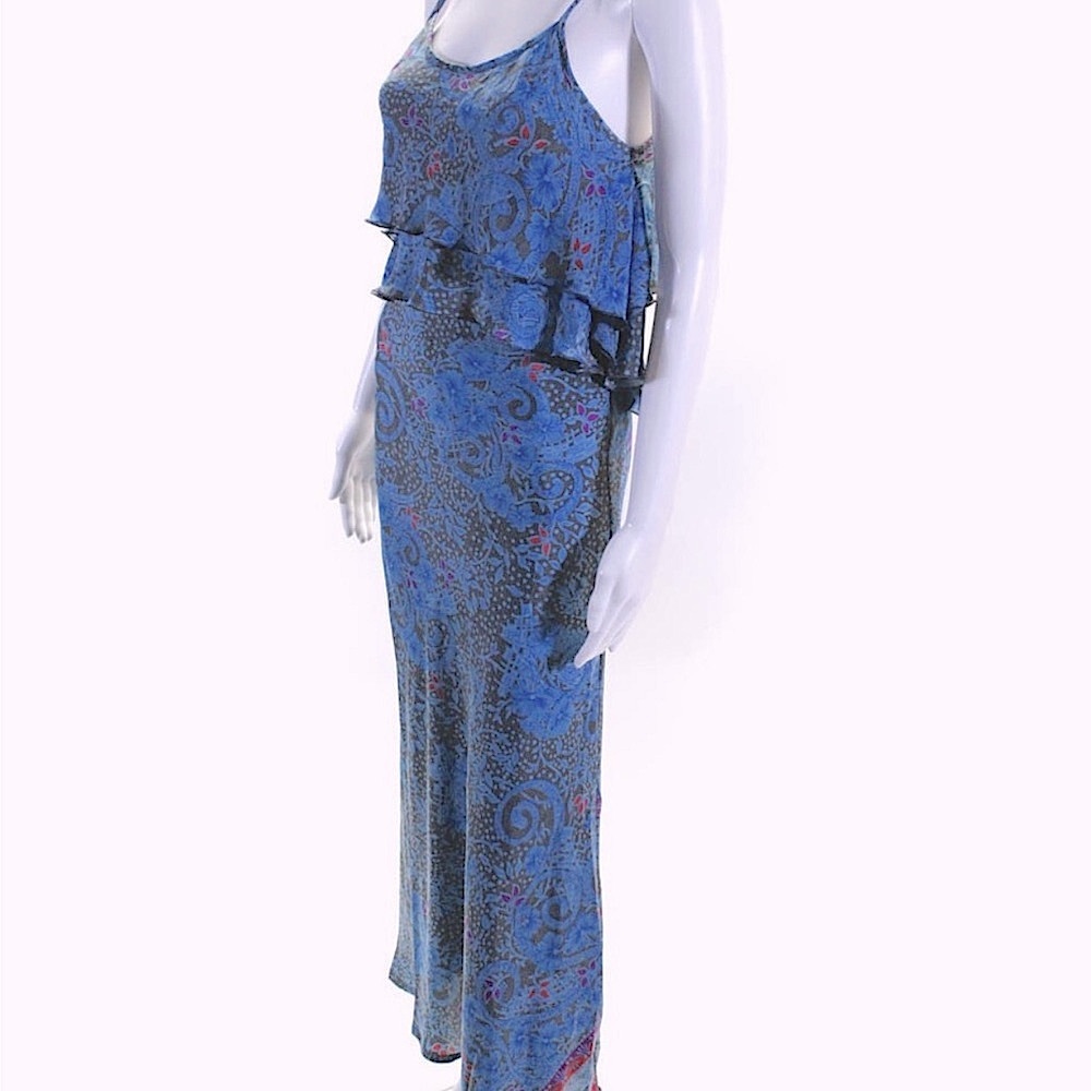 The Paige Elegant Blue Paisley Silk Maxi Dress - Picture 4 of 8